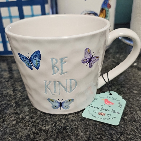 Harvest Green Studio Other - White Mug with Butterfly Design - Be Kind